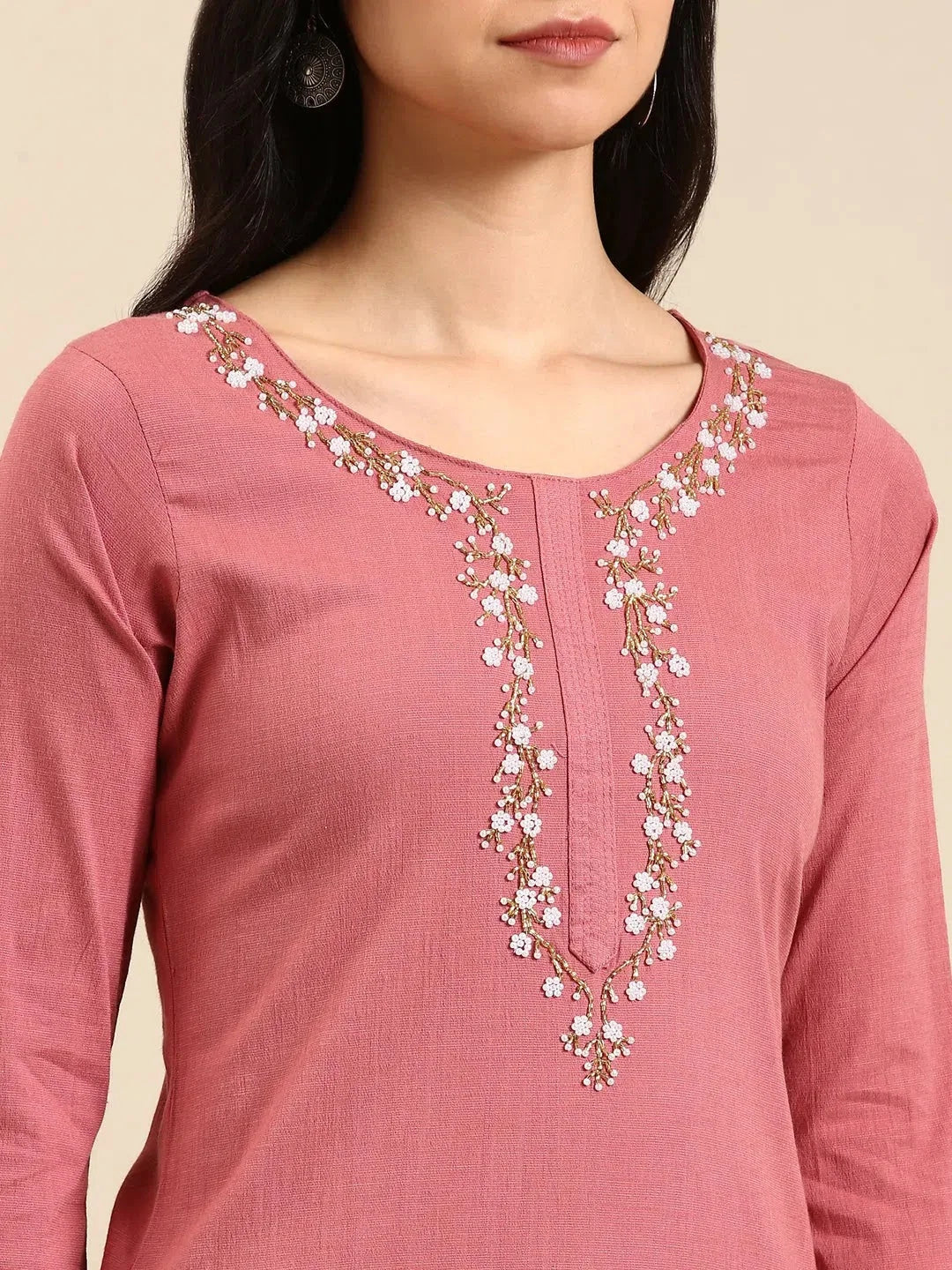 Pink Solid Cotton Kurta Set | Women's Indian Kurta Sets