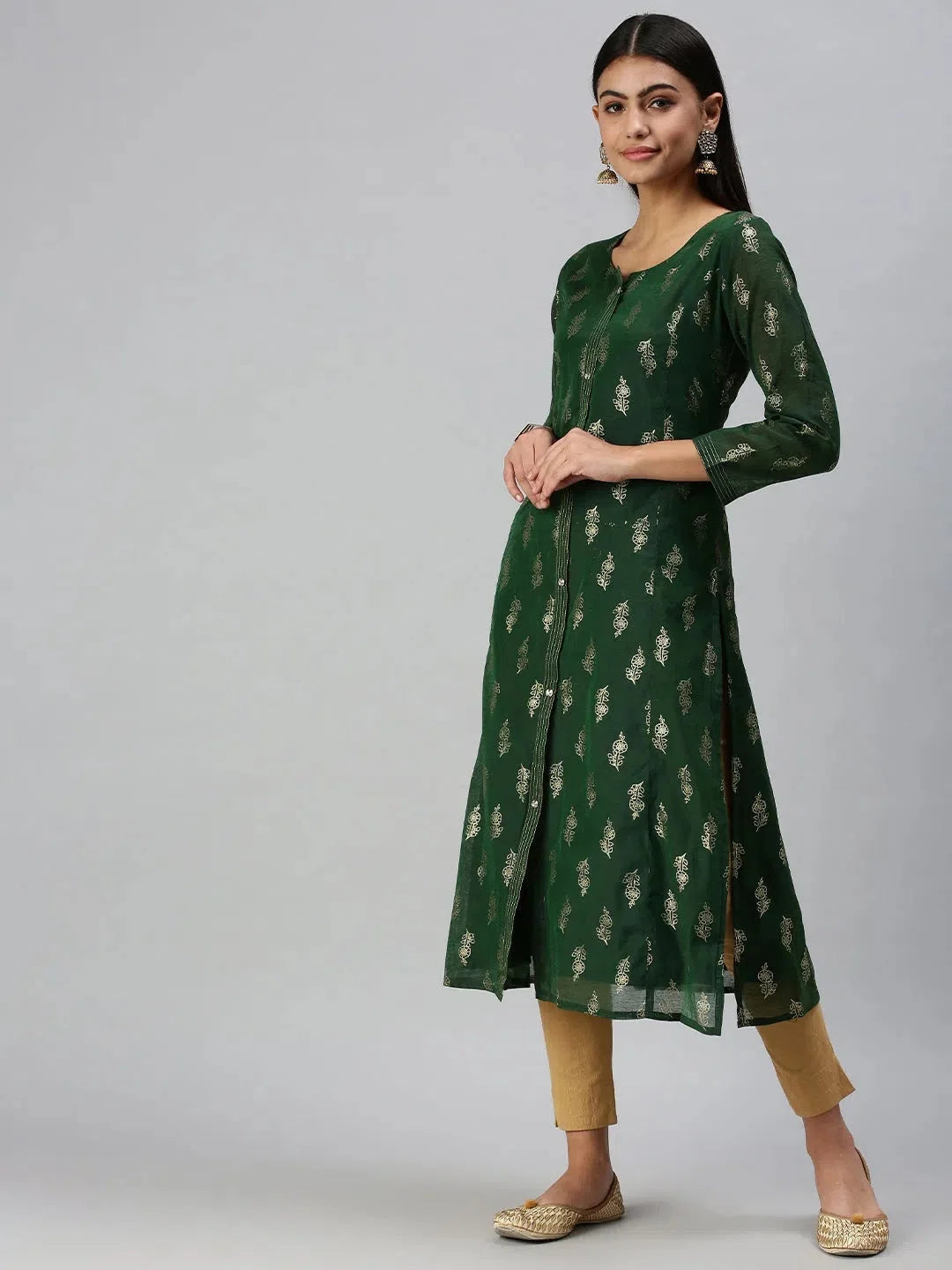 Green Printed Cotton Kurta: Stylish Indian Kurta for Women