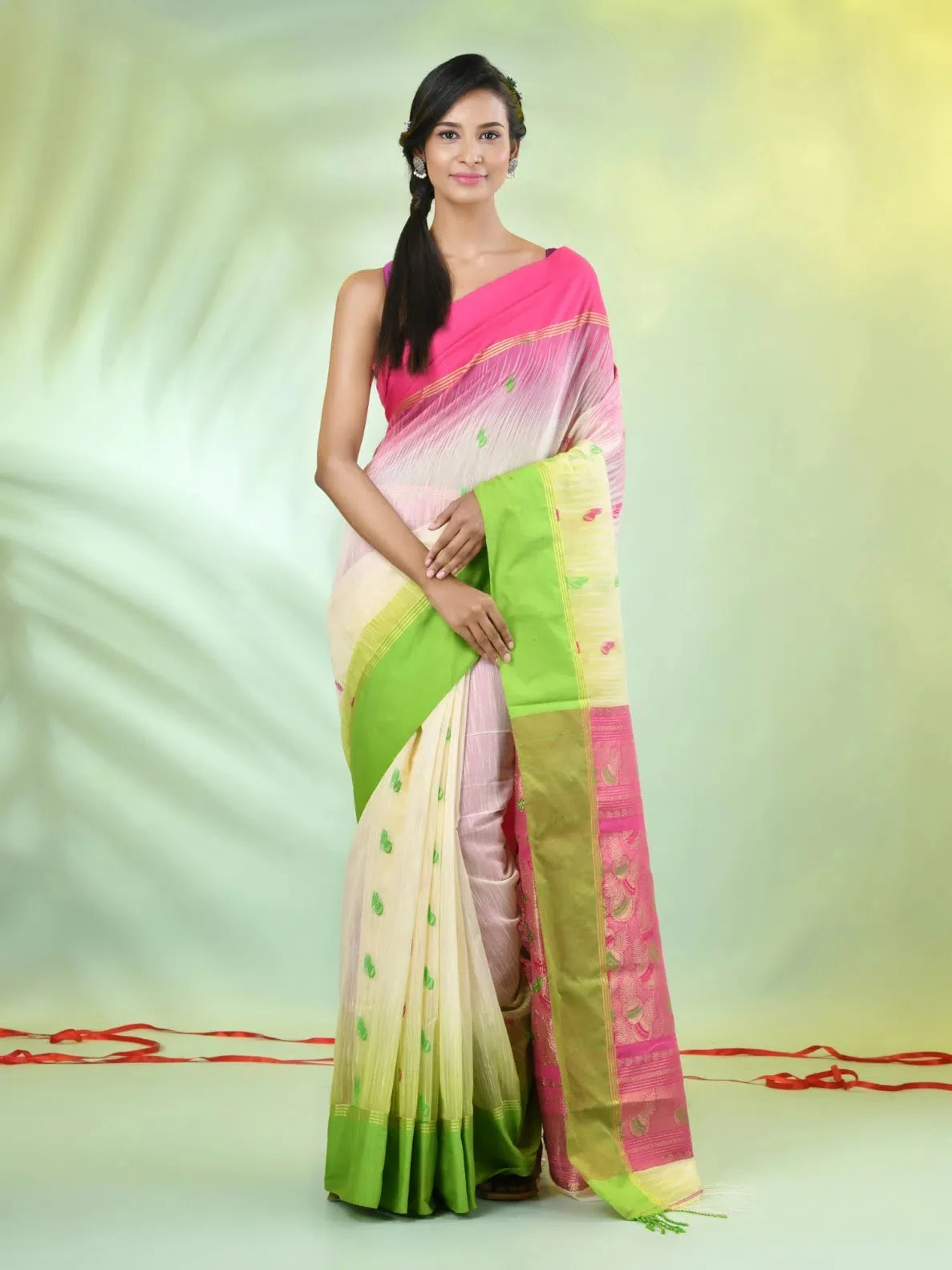 Off White Cotton Ikat Saree | Indian Sarees & Ganga Jamuna Border