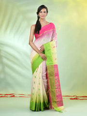 Light Green Cotton Saree With Zari Borders-MA64BCT401190044