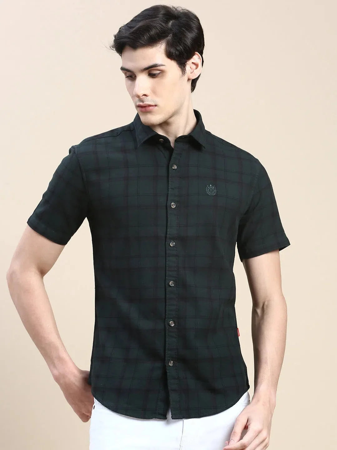Stylish Green Checked Mens Shirt | DesiQlo Cotton Casual Shirt