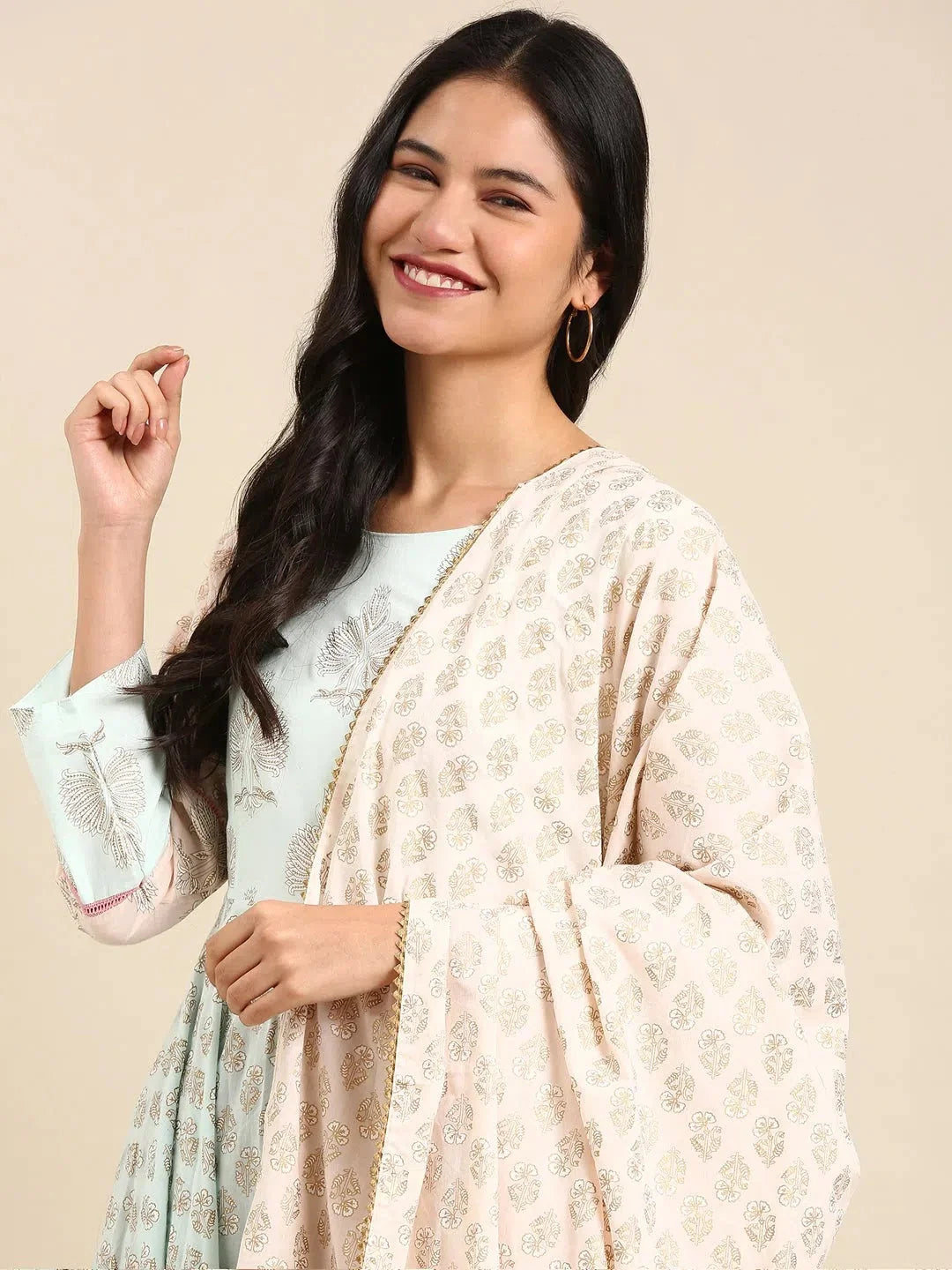 Peach Embellished Cotton Anarkali Kurti | Anarkali Dress