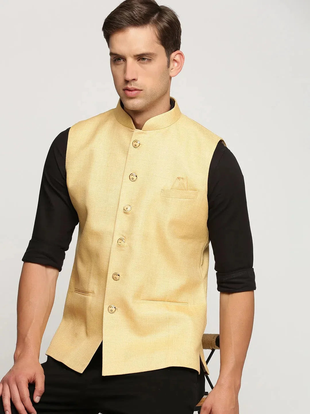 Yellow Nehru Jacket - Mens Kurta Pajama Set | Showoff