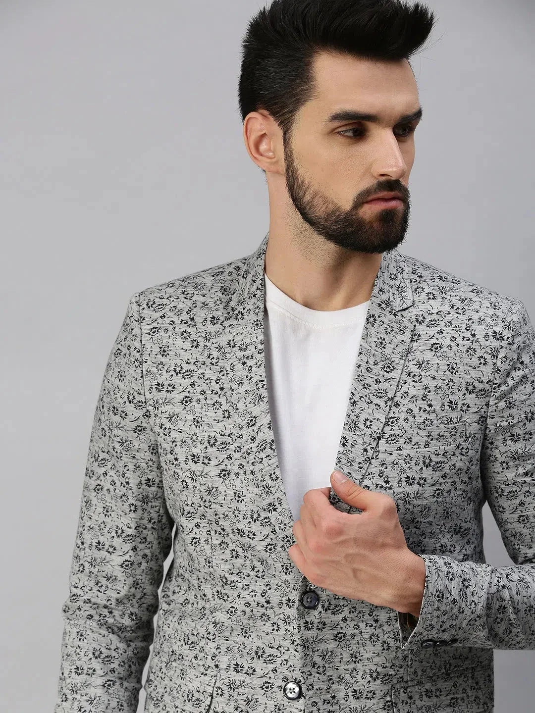 Grey Printed Party Blazer - Men's Ethnic Wear & Nehru Jackets
