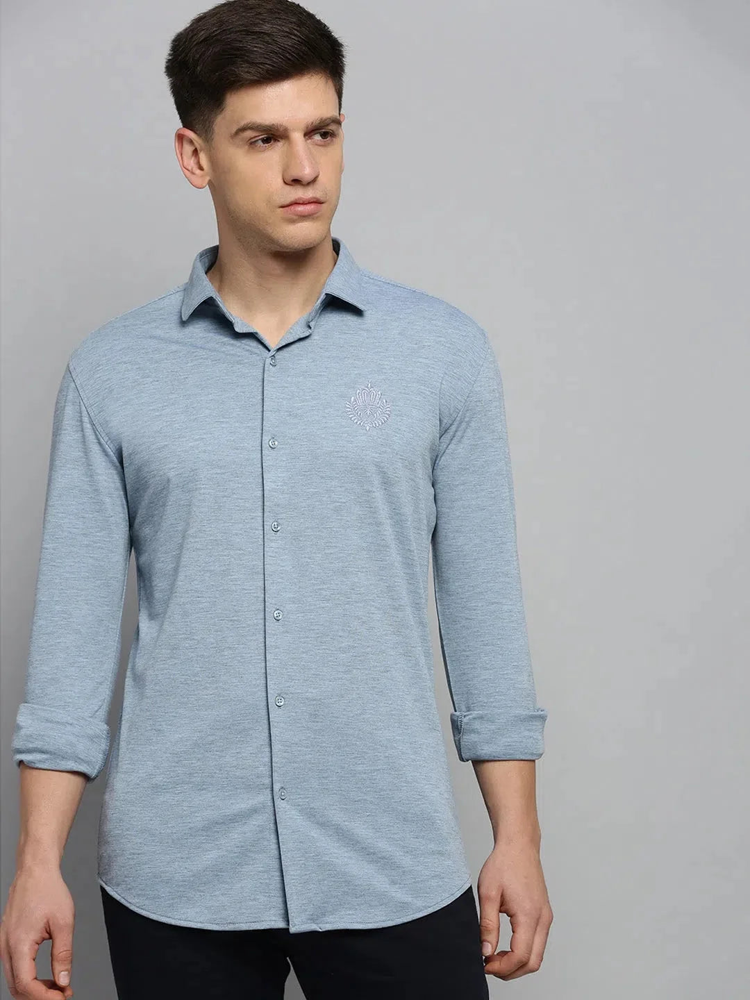 Men's Blue Solid Cotton Shirt | Casual Style by DesiQlo