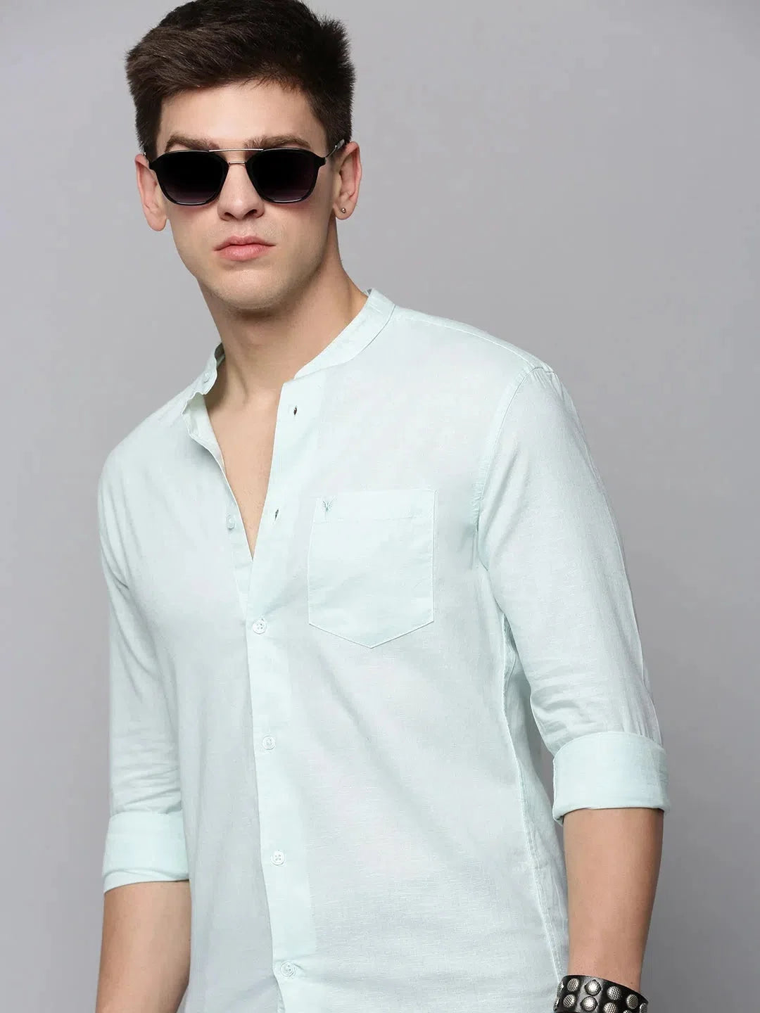 Men Green Solid Casual Shirt-LISHALINEN-3053-Seagreen
