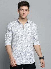 Men White Printed Casual Shirt-COLMPRINT-3092-White