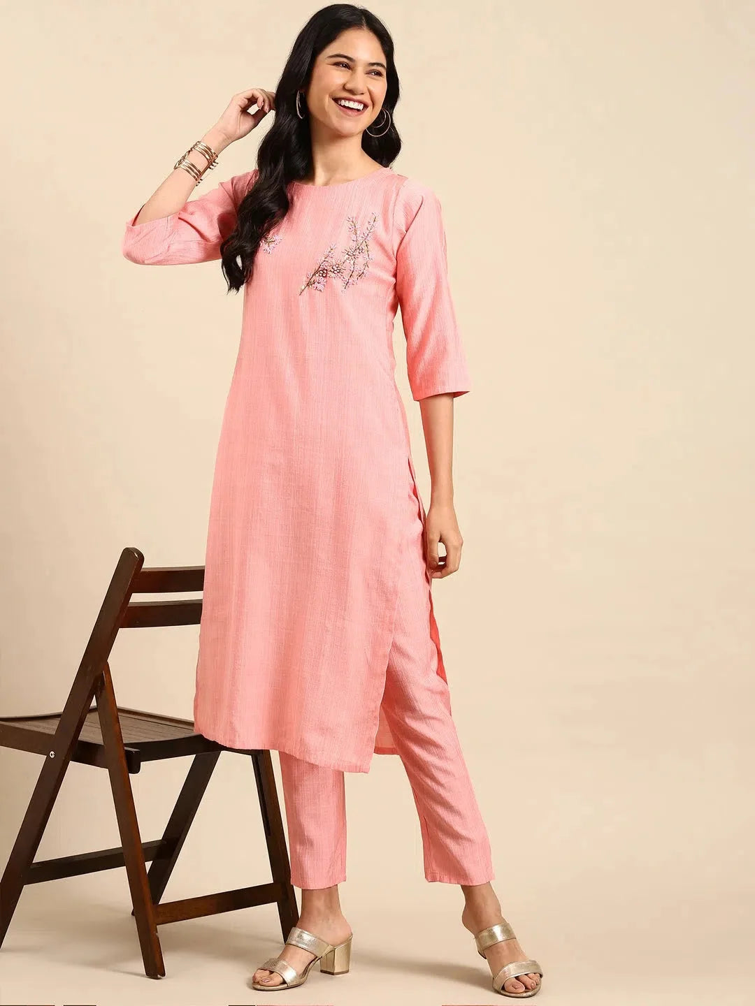 Peach Solid Women's Kurta Set | Cotton Indian Kurta Sets