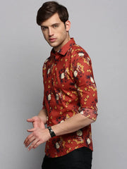 Men Rust Printed Casual Shirt-BESTCOLOURPRINT-4121-Rust
