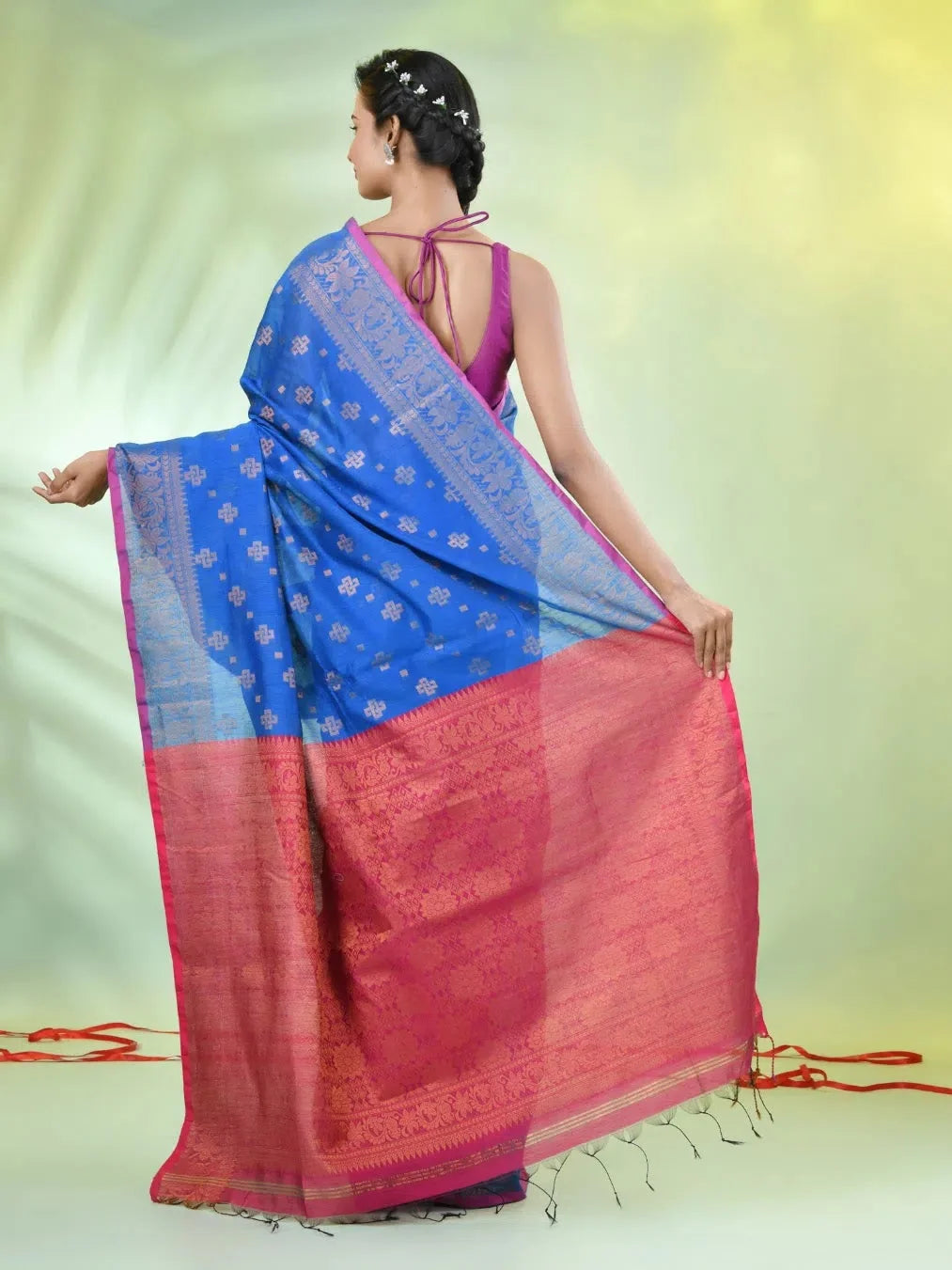 Sky Blue Cotton Saree with Zari - Indian Sari Elegance