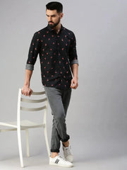 Men Black Printed Casual Shirt-GOLDENPRINT-1219-Black