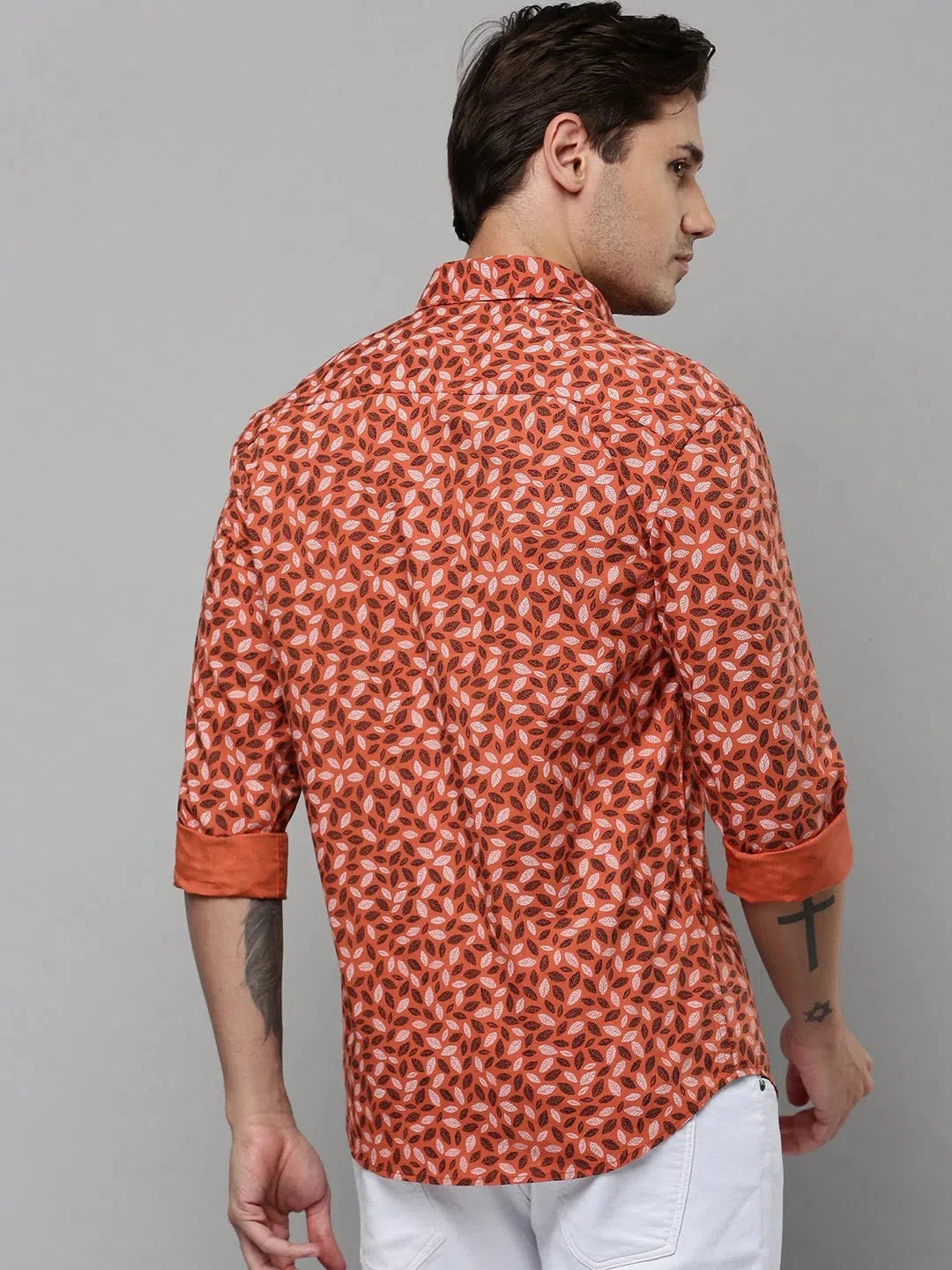 Orange Printed Mens Shirt - Cotton Casual Shirt by DesiQlo