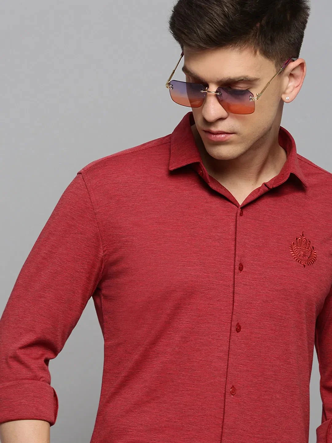 Red Solid Mens Shirt - Cotton Casual Shirt | DesiQlo