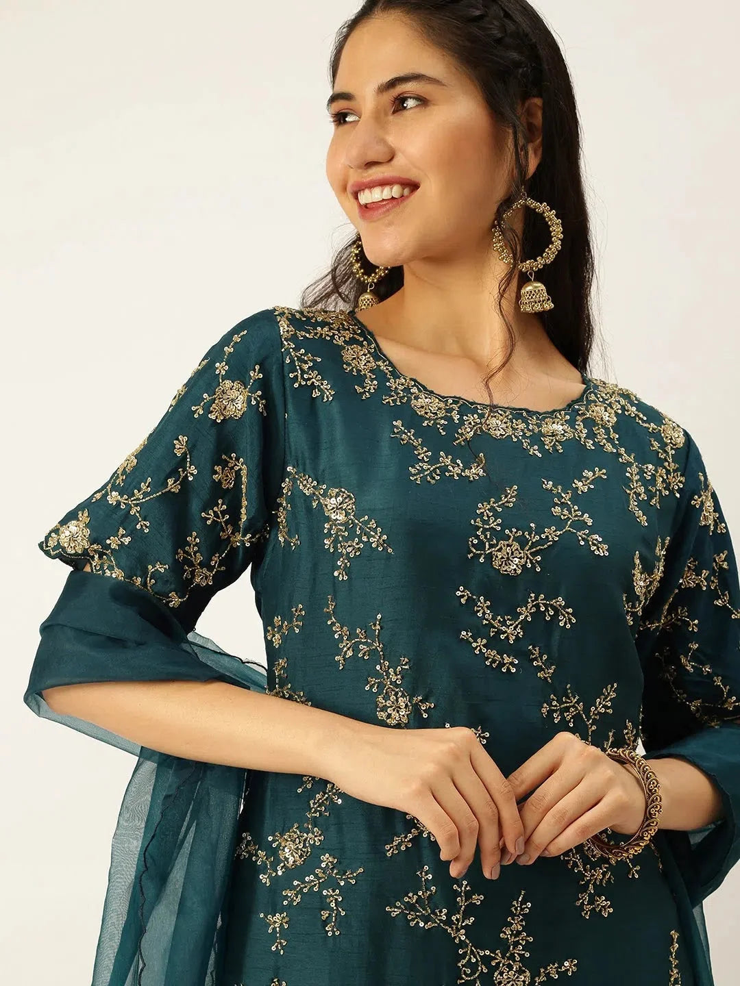 Women's Blue Solid Kurta SetsB-48757-Teal