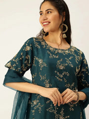 Women's Blue Solid Kurta SetsB-48757-Teal