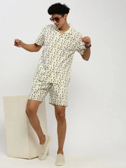 Men Cream Printed Co ordSet-AM-106-8-Cream
