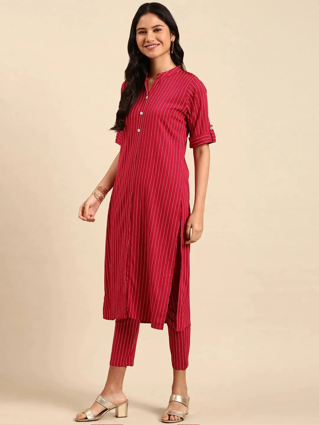Magenta Striped Kurta Set | Women's Designer Kurta Sets