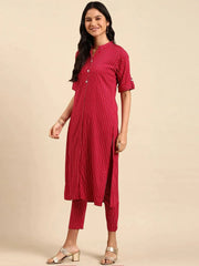 Women's Magenta Striped Kurta SetKC-7915-Magenta