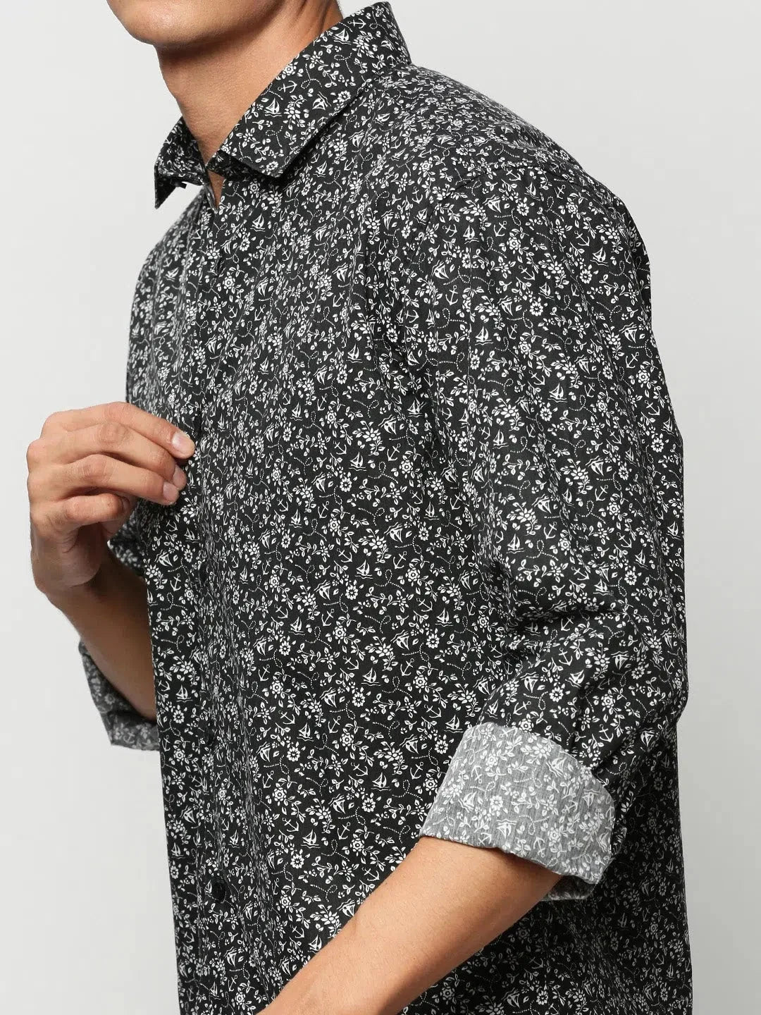 Black Floral Printed Mens Shirt - Stylish Cotton Casual