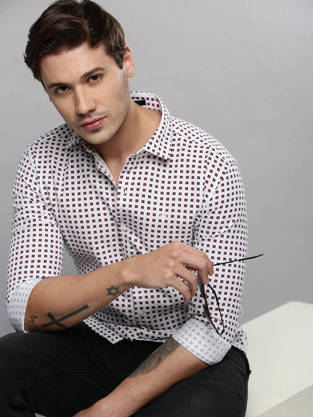 White Polka Dot Mens Shirt - Cotton Formal Shirts