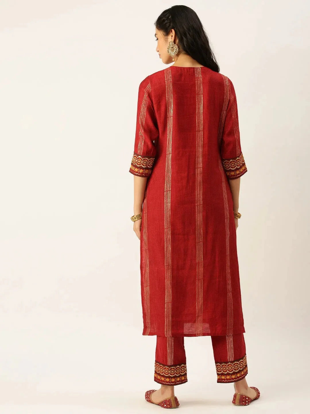Maroon Checkered Kurta Sets | Women's Designer Kurta Sets