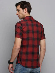 Men Maroon Checked Casual Shirt-HORNCHECKS-1924-Maroon