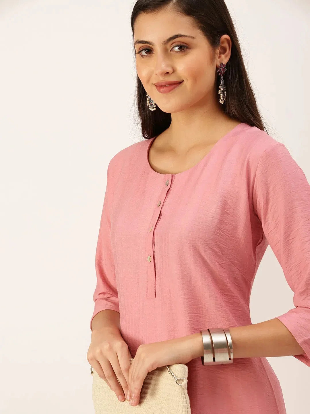 Pink Cotton Kurta: Solid Indian Kurta for Women | DesiQlo