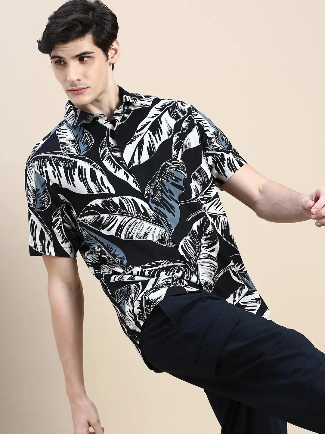 Black Floral Cotton Mens Shirt | Casual Printed Shirt