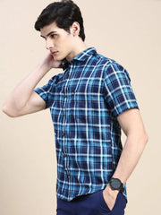 Men Navy Checked Casual Shirt-ALMACHECKS-86-Navyblue