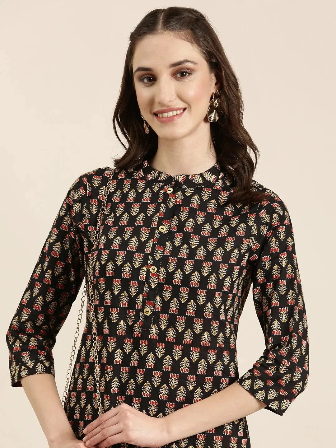 Black Floral Print Kurta - Trendy Indian Kurtis for Women