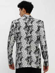 Men White Printed Blazer-SOBLZ-85-01-White