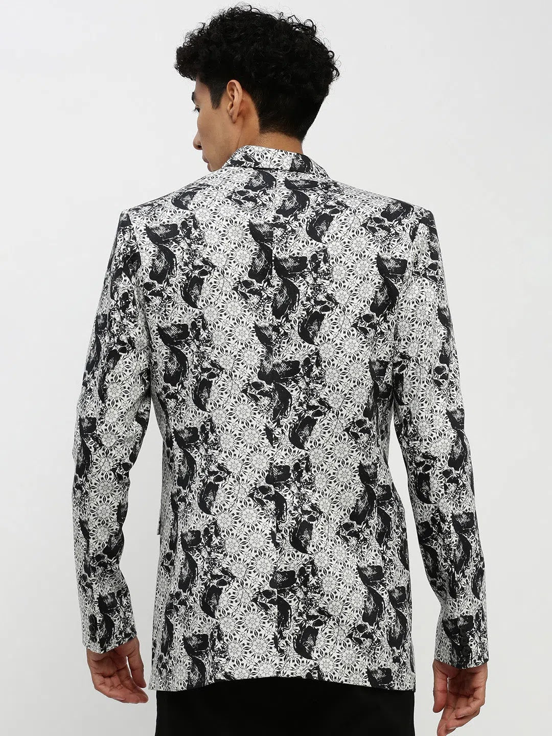White Printed Men's Ethnic Wear Blazer | DesiQlo