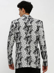Men White Printed Blazer-SOBLZ-85-01-White