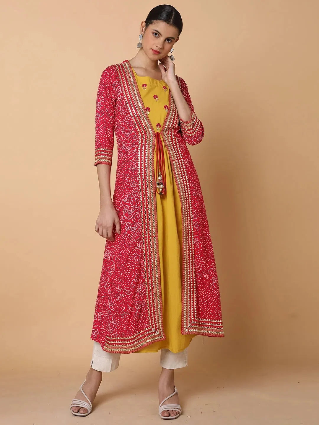 Mustard Cotton Anarkali Kurti for Women - Solid Anarkali Kurta