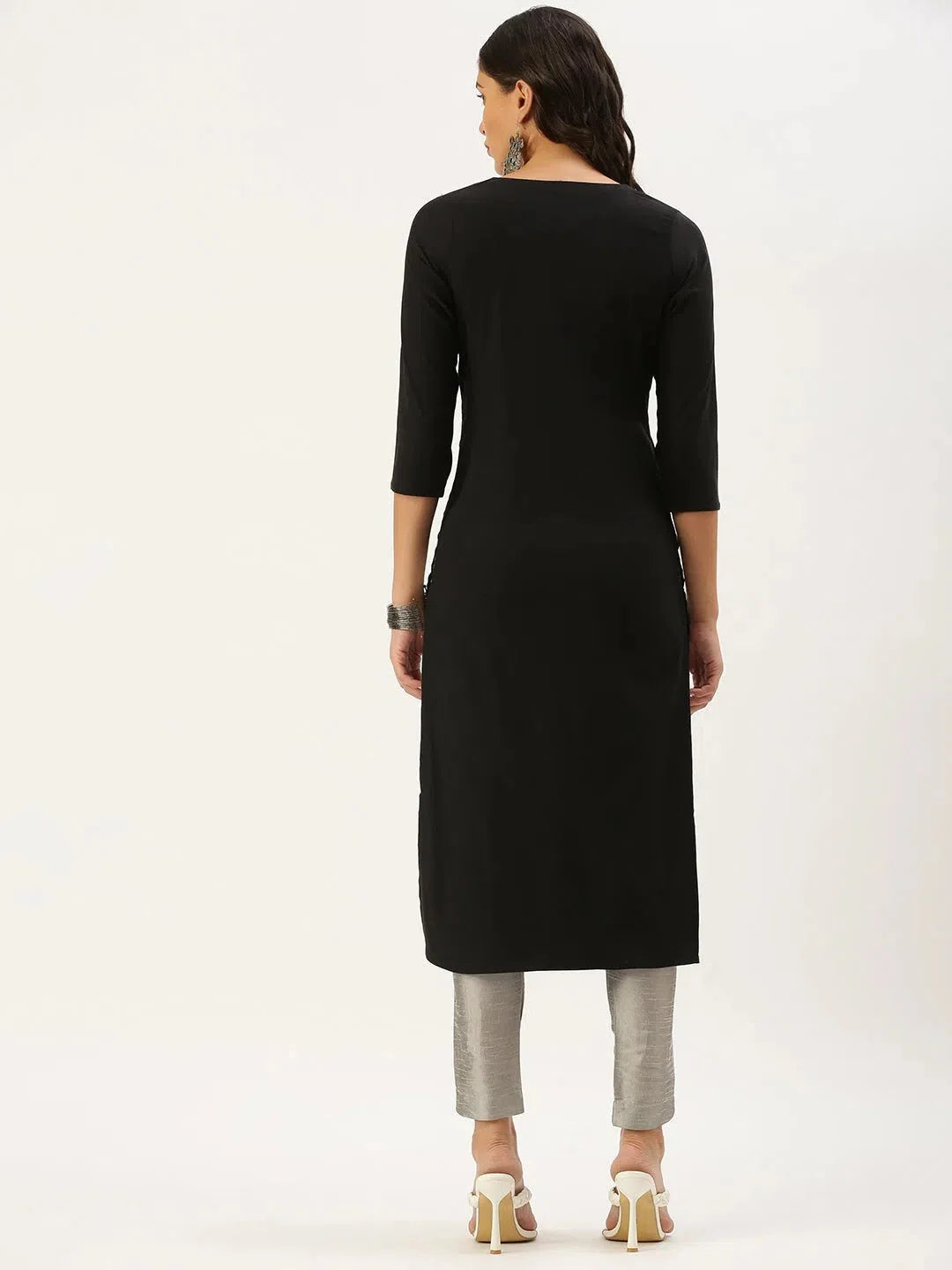 Sleek Black Embellished Kurta | DesiQlo Women's Indian Kurta