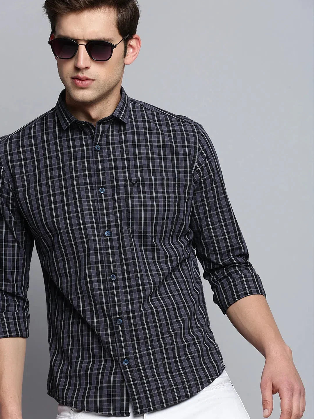 Men Black Checked Casual Shirt-SOMNIUMCHECKS-2005-Black