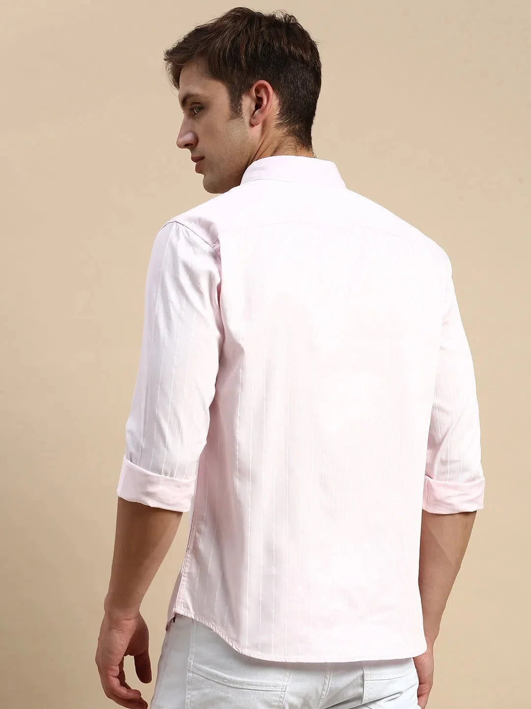 Men's Pink Striped Cotton Shirt | Casual & Trendy Style