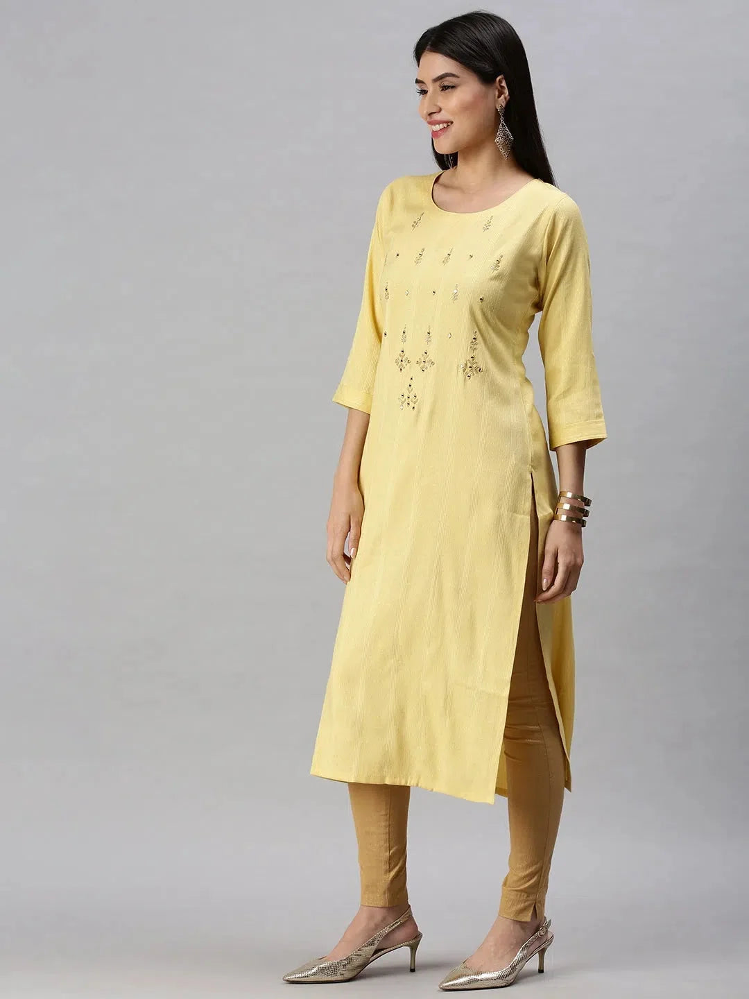 Yellow Striped Indian Kurta - Stylish Cotton Kurtas for Women