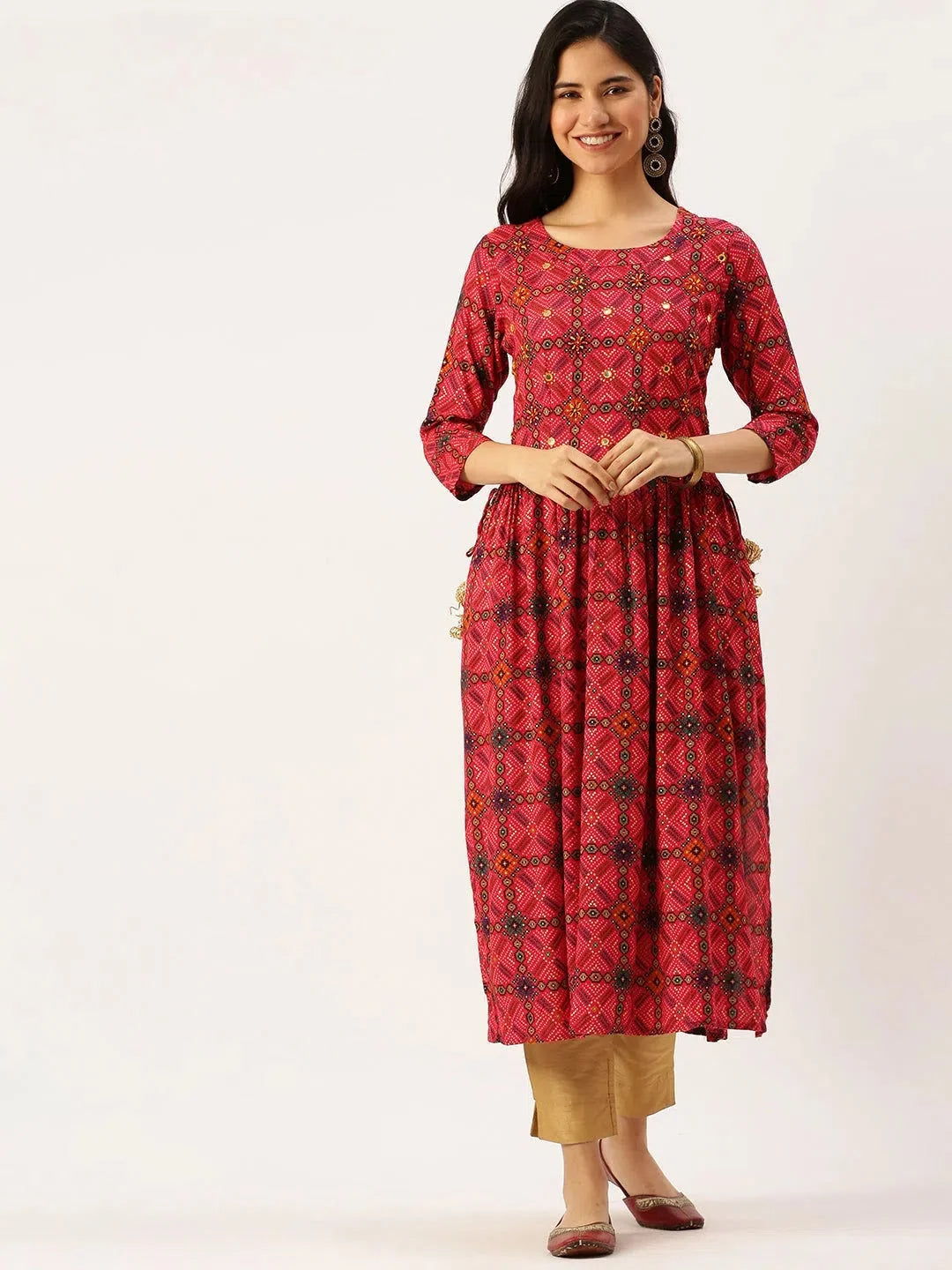 Women's Pink Printed Kurta | Cotton Indian Kurta Ladies