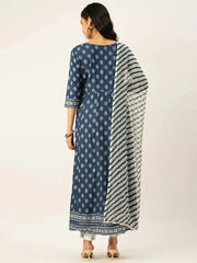 Women's Blue Printed Kurta Sets-FS-1133-Blue
