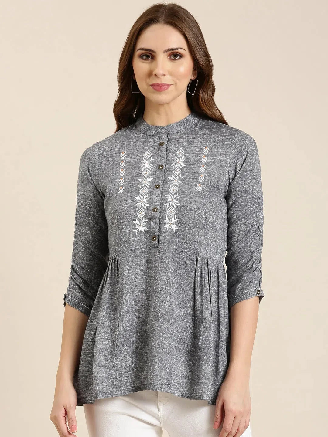 Grey Solid Kurti: Women's A-Line Indian Kurta Tunic Top