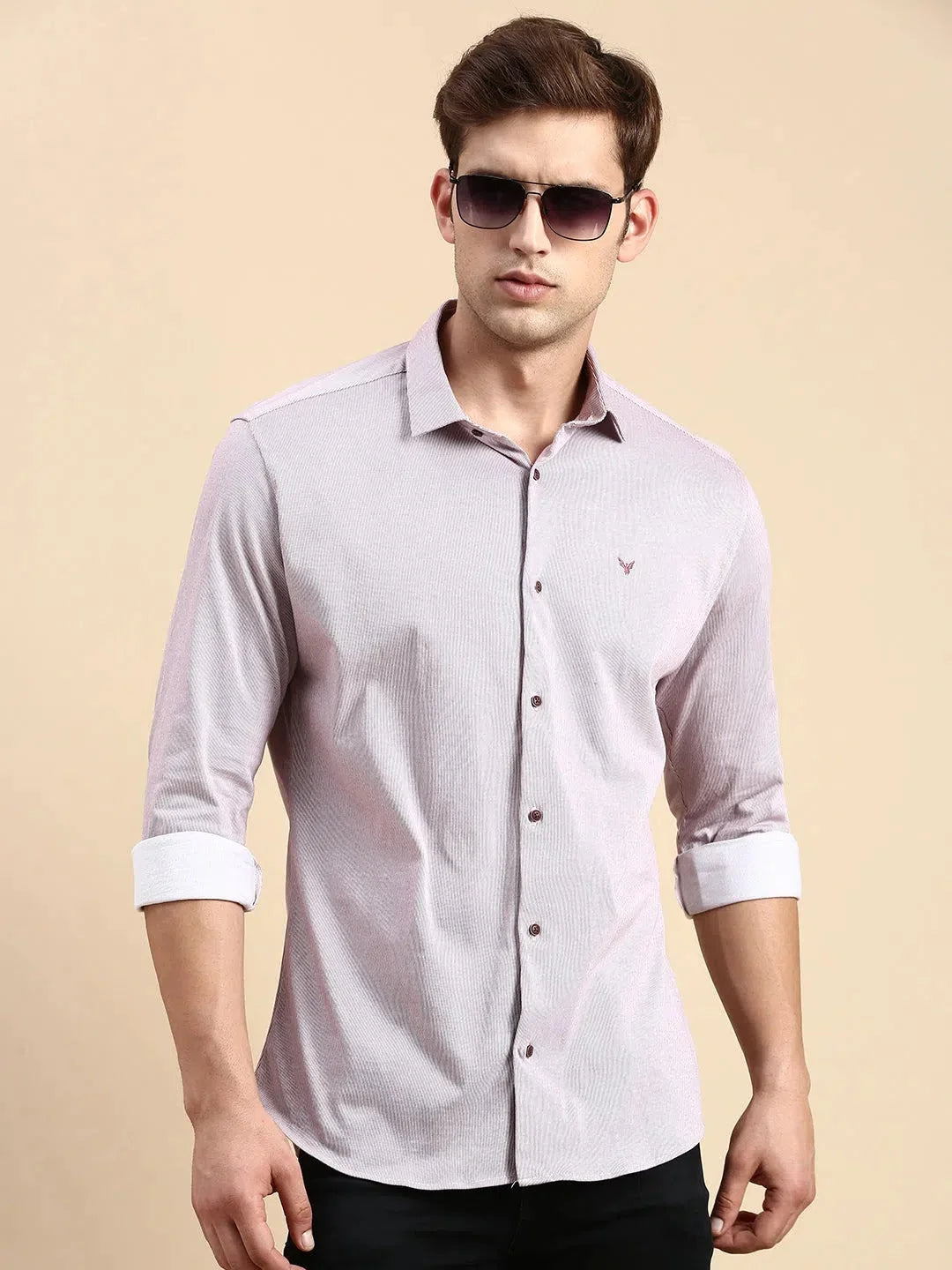 Men Mauve Striped Casual Shirt-CELLOKNITS-4976-Mauve