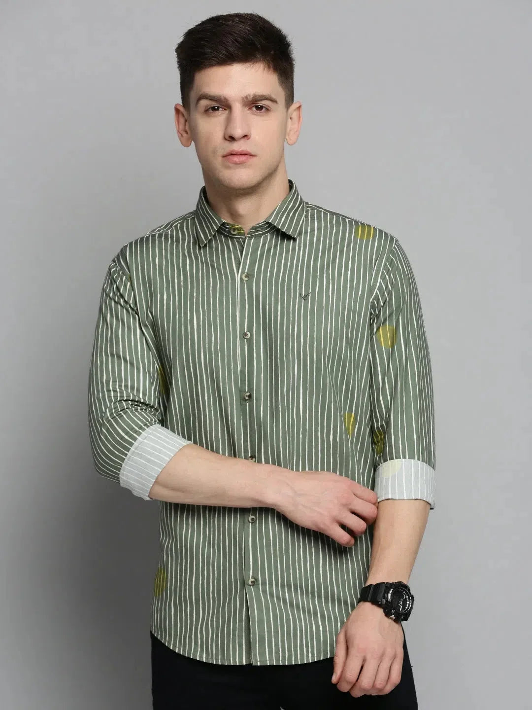 Green Striped Cotton Mens Shirt | Casual Shirts - DesiQlo