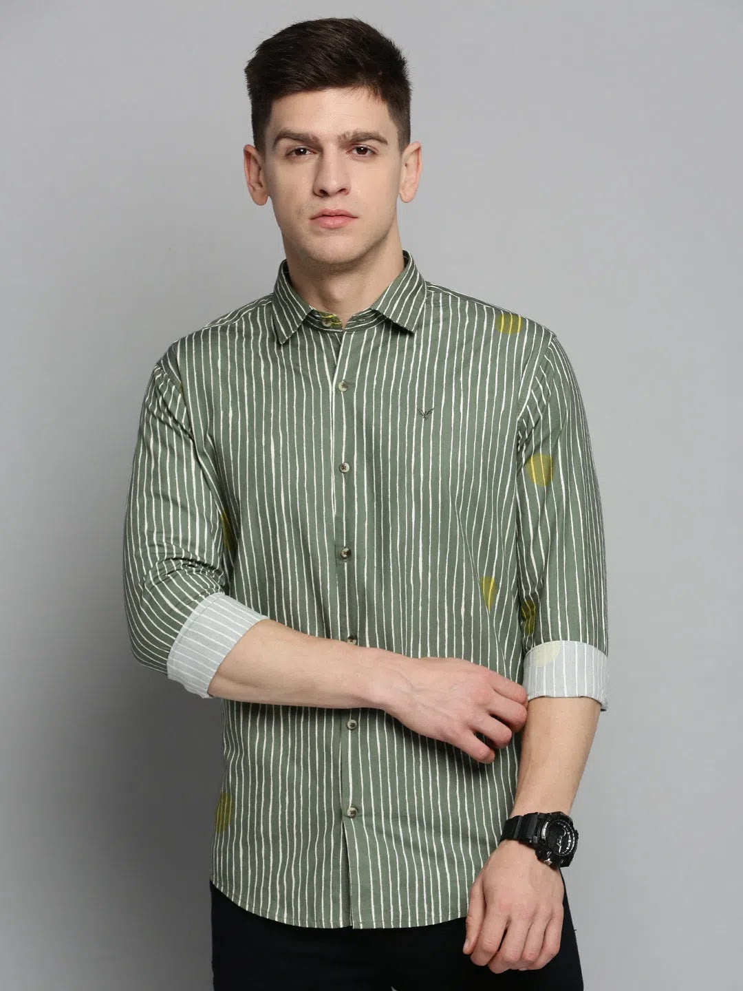 Green Striped Cotton Mens Shirt | Casual Shirts - DesiQlo