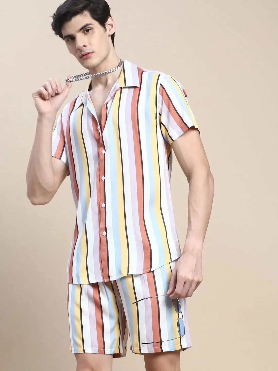 Men's Multi Striped Casual Co ord Set | Mens Two Piece Sets