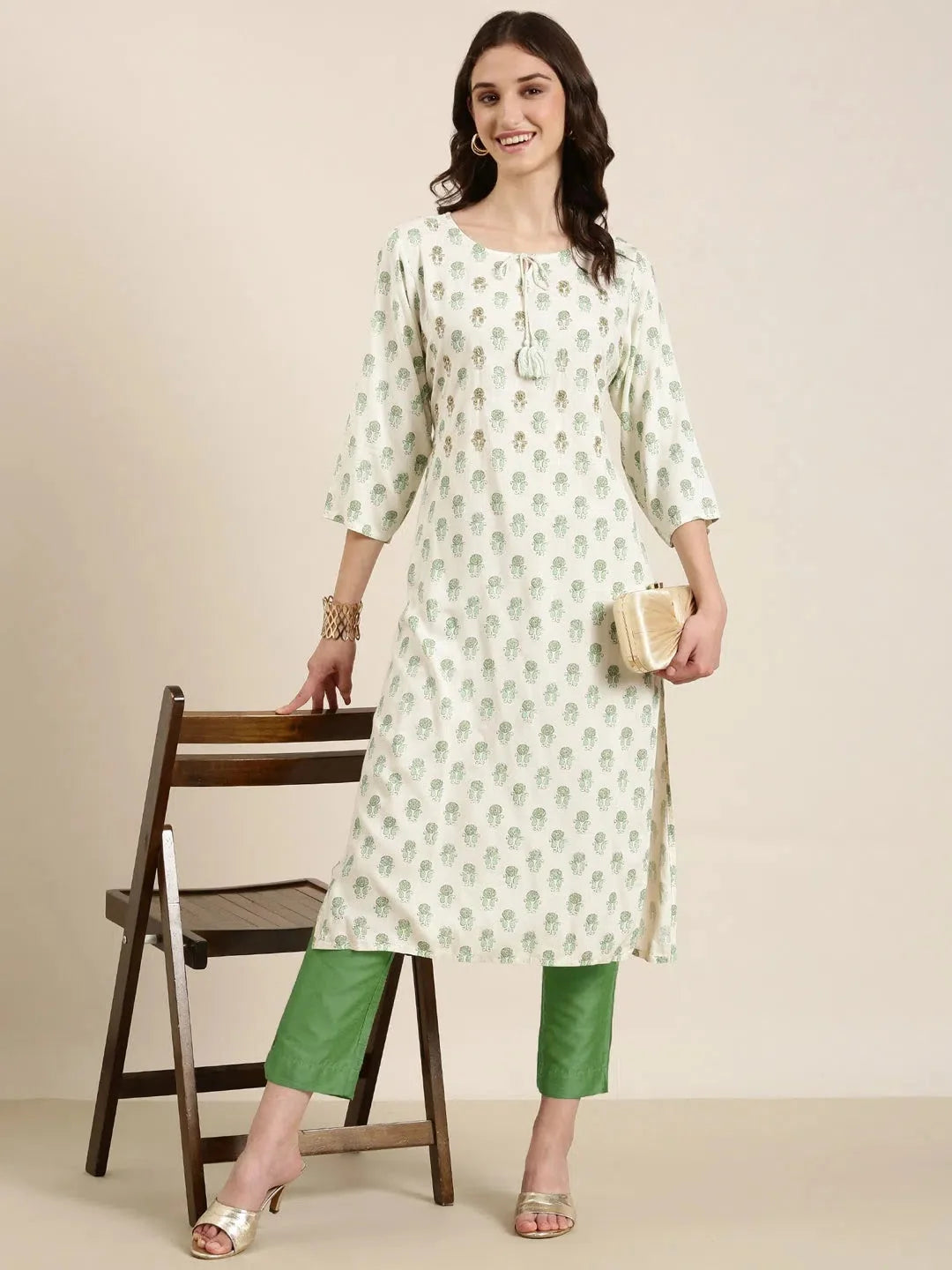 Cream Paisley Cotton Kurta - Elegant Indian Kurta for Ladies