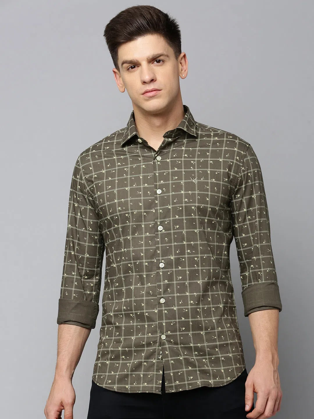Green Checked Mens Shirt - DesiQlo Cotton Casual Shirt 