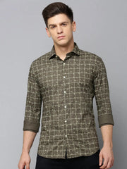 Men Green Checked Casual Shirt-FLIORIONIEPRINT-3497-Olive