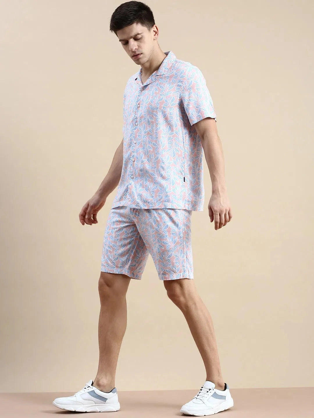 Men's Peach Printed Casual Co ord Set | Two Piece Sets Men