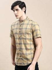 Men Beige Checked Casual Shirt-AZARICHECKS-115-Beige